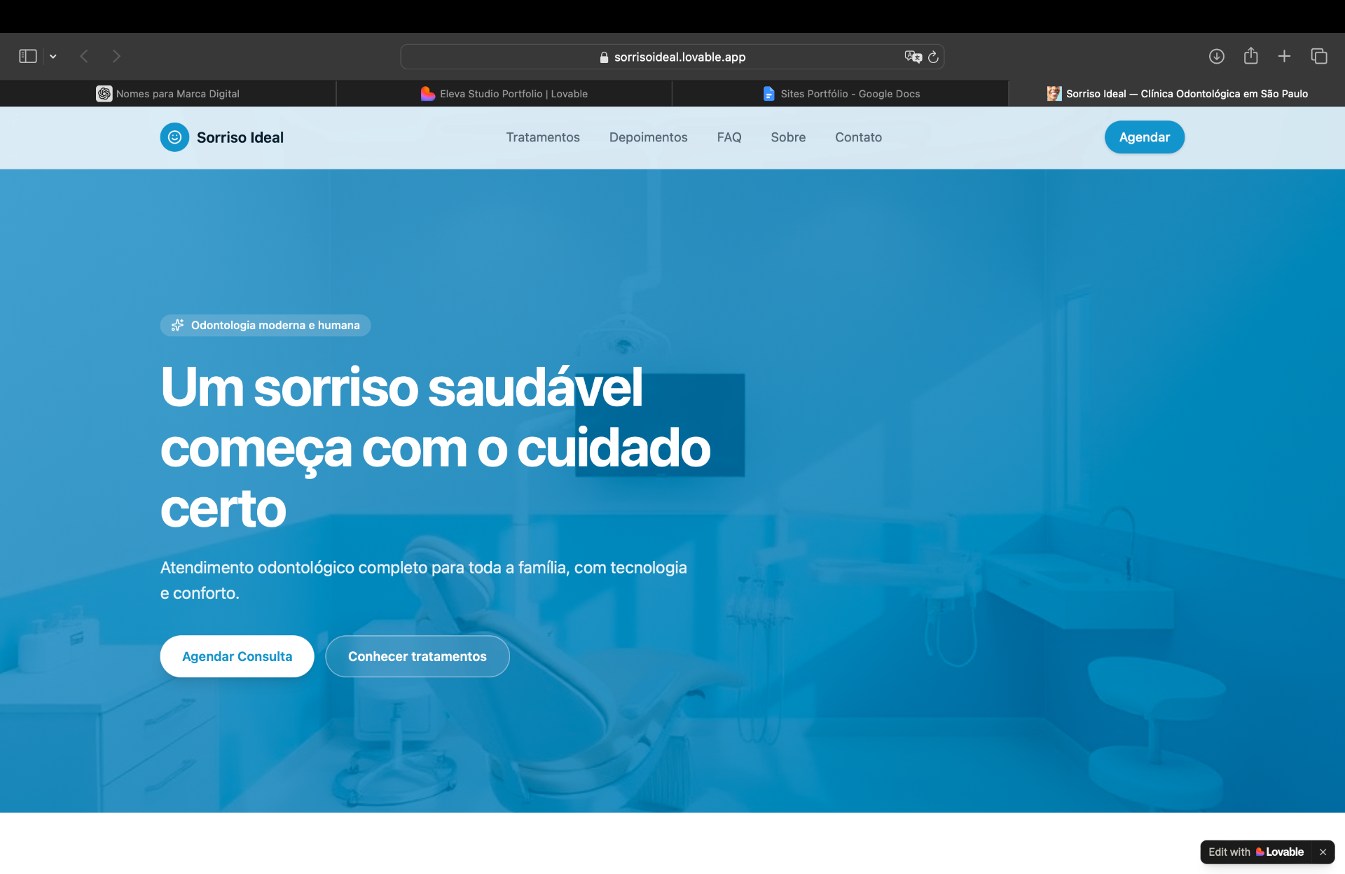 Captura real do site Clínica Sorriso Ideal