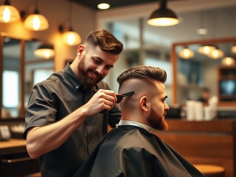 Barbeiro cortando o cabelo de um cliente em barbearia moderna