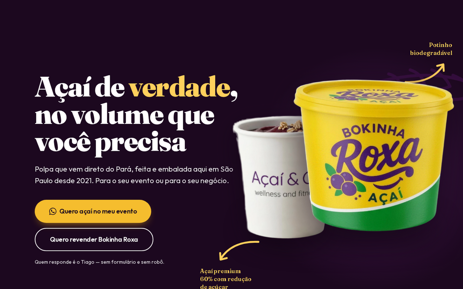 Captura real do site Bokinha Roxa Açaí