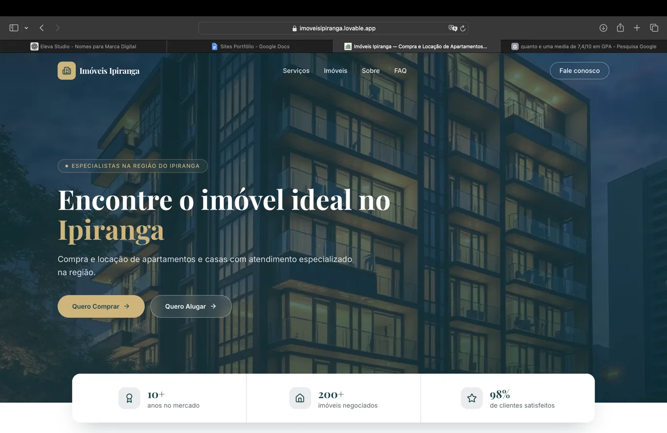 Captura real do site Imóveis Ipiranga